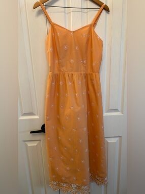Old Navy Peach Eyelet Midi Dress S Tall | Cotton Summer Fit & Flare